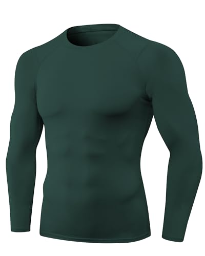 Men's Long Sleeve Compression Shirt - Athletic Base Layer - Dark Green, Medium