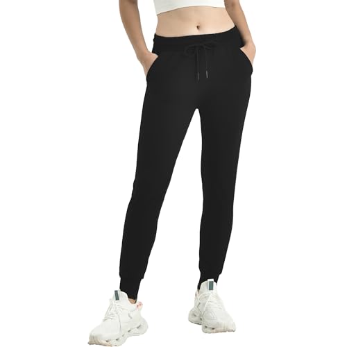 Full Length Black Joggers for Women with Pockets - Large