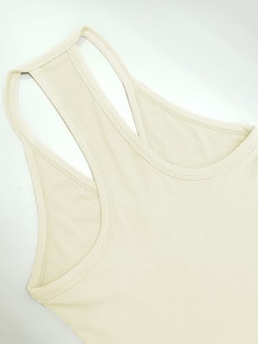 iGENJUN Women's Summer Racerback Tank Top Cream Large Slim Fit Ribbed V Neck