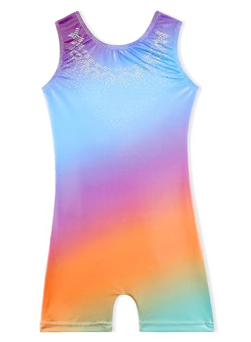 Girls' Gradient Blue Purple Gymnastics Leotard - Unicorn Design
