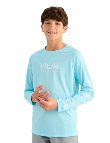 HUK Kids Pursuit Solid Long Sleeve Fishing Shirt - Large Caicos