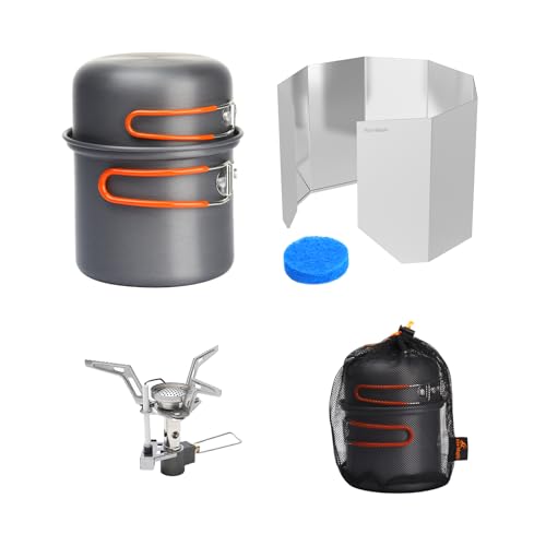 Fire-Maple Camping Pot & Stove Set with Windshield - Foldable Backpacking Cookware