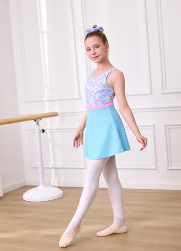 Girls Dance Leotard - Baby Blue Fish Scale 4-5T Gymnastics Unitard