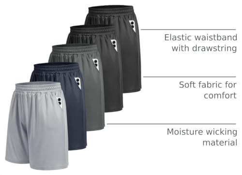 5 Pack Men's Athletic Gym Shorts - Quick Dry Workout Shorts