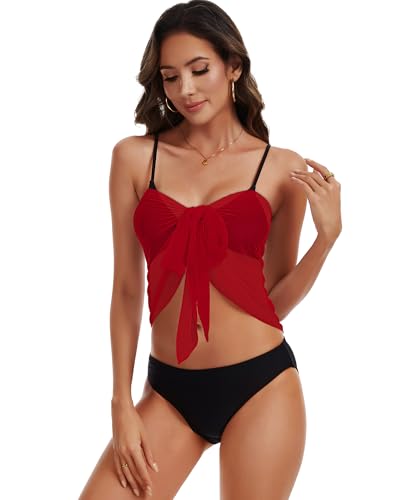 CHICGAL Red Women's Mesh Beach Sarong Wrap - Sheer Bikini Coverup, Casual Swimwear