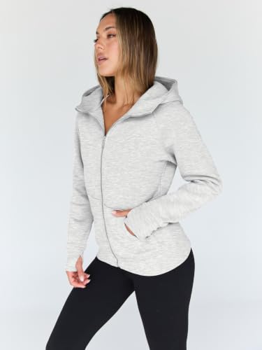 Trendy Queen Women's Grey Zip Up Fleece Hoodie Small Fall Fashion Sweatshirt