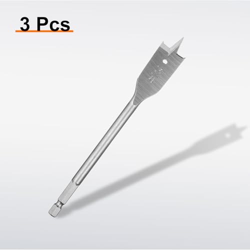 HARFINGTON 3Pcs Spade Drill Bit 3/4" Paddle Flat Bits Wood Hole Cutter with Quick Change 1/4 Inch Hex Shank for Woodworking Fiberglass, Silver Tone