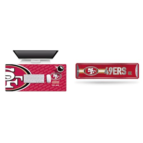 San Francisco 49ers Desk Pad & Metal Street Sign Set - 35.4"x15.7", 4"x15"