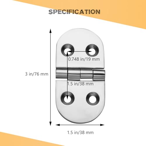 Heavy Duty Marine Boat Hatch Hinges 316 Stainless Steel 3x1.5-Inch Oval (2-Pack)