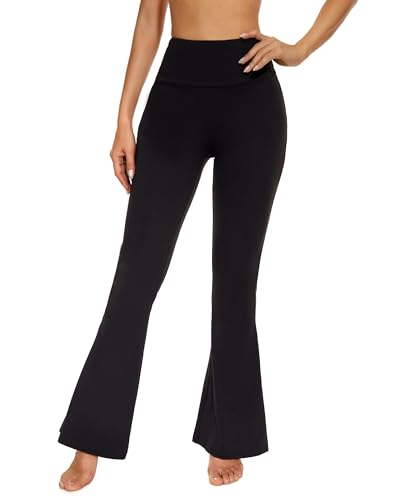Sundwudu Black Flare Yoga Pants for Women-High Waist Leggings Workout