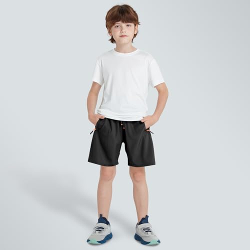Boys Quick Dry Athletic Running Shorts with Zipper Pockets