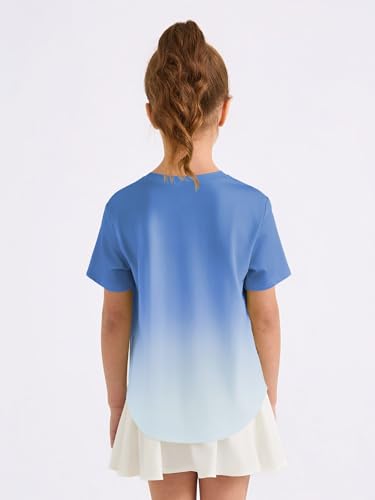 Girls Gradient Athletic Shirt - Short Sleeve Quick Dry Tee - Sky Blue / 9-10 Years