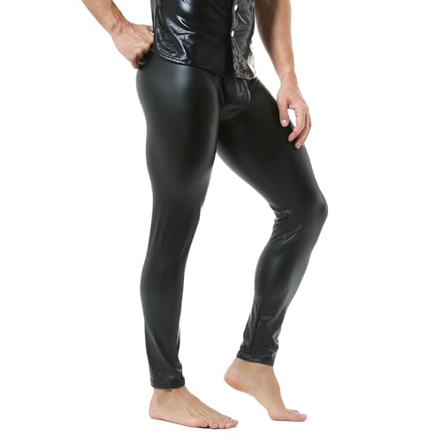 DTODWW Men's Faux Leather Activewear Leggings Slim Fit Black XL