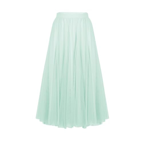 High Waist Pleated Maxi Skirt - Mint Green, A-Line Chiffon