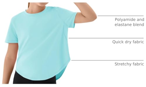 Girls Athletic Shirt - Short Sleeve, Size 9-10 Years, Turquoise