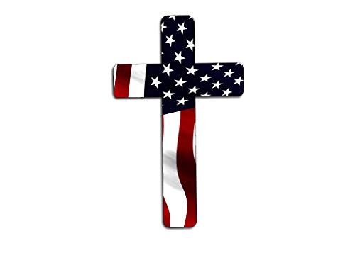 USA Flag Cross Decal Sticker - 3x5 Inch Vinyl Bumper Sticker