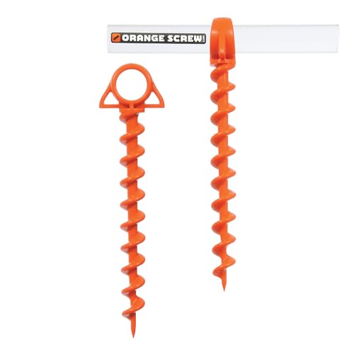 Heavy Duty Ground Anchors - Large Orange Screw-In Tent Stakes for High Wind & Sand, 2 Pack