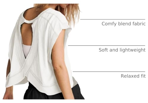 Open Back Workout Top for Women - Oversized Short Sleeve Crop Tee