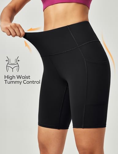 High Waisted Biker Shorts for Women - Tummy Control with 3 Pockets