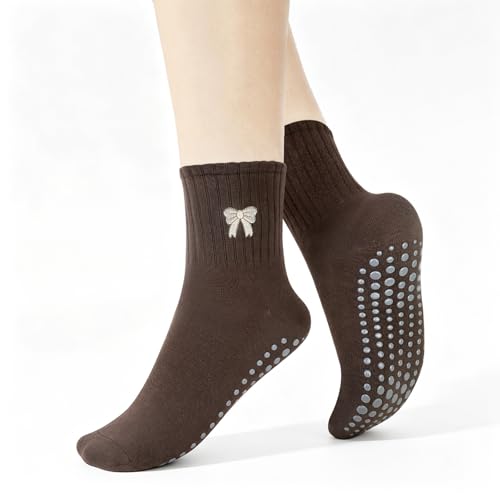 Non-Slip Pilates Grip Socks for Women - Off White, Light Brown, Brown