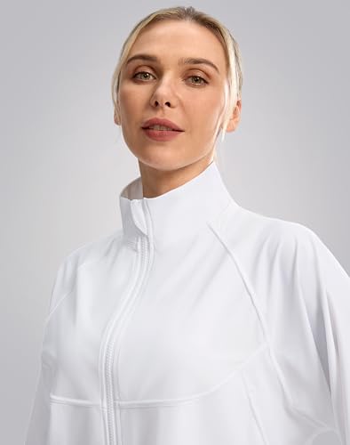 Women's Lightweight Athletic Jacket - UPF 50+, Cropped, White, Small