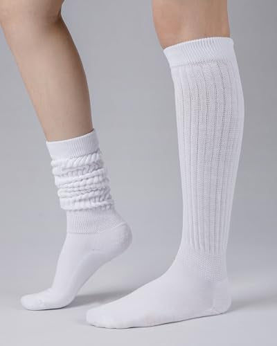 Knee High Slouchy Socks for Women - One Size Tall, White