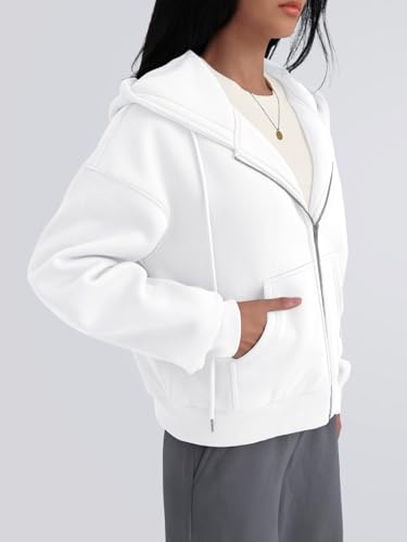 White Medium Trendy Queen Women's Cropped Zip-Up Hoodie Fall 2026