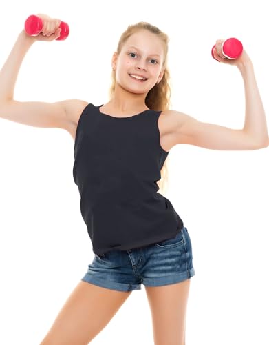 Girls' Cotton Racerback Tank Tops 2-12Y - 7-8 Years Black - FEQO