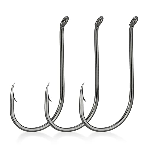 Dr.Fish 100 Pack Black Offset Octopus Fishing Hooks #9/0 for Saltwater & Freshwater