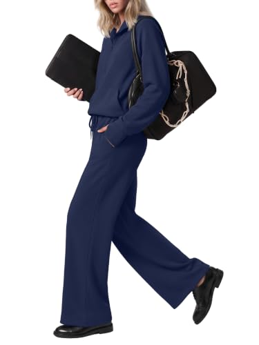 Casly Lamiit Women's 2-Piece Zip Sweatsuit Lounge Set Medium Navy Blue