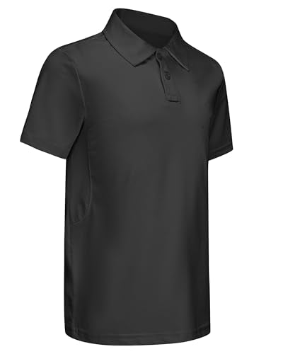 MIVEI Kids' Breathable UPF50+ School Uniform Polo Shirt, Large, Black