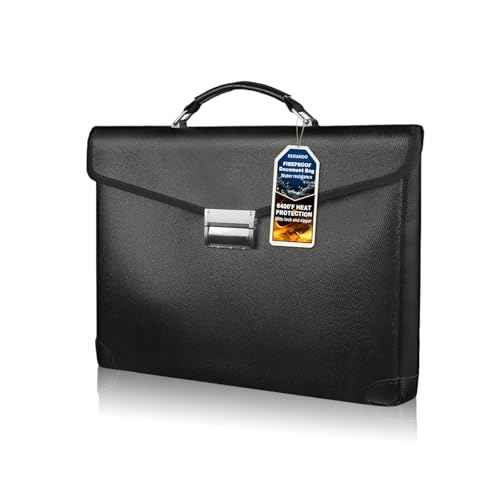 Fireproof Document Bag 14.5"X11"X2.5" Fireproof Money Bag for Cash With Lock and Zipper,Fire&Waterproof Storage Organizer Pouch for Valuables,Legal Document,Laptop,Passport,(Black)
