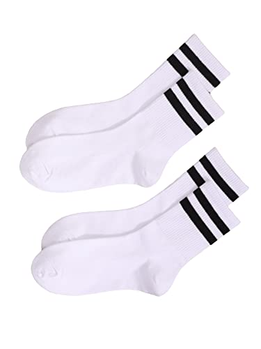 Striped Tube Ankle Crew Socks - Women's Athletic Socks - One Size White