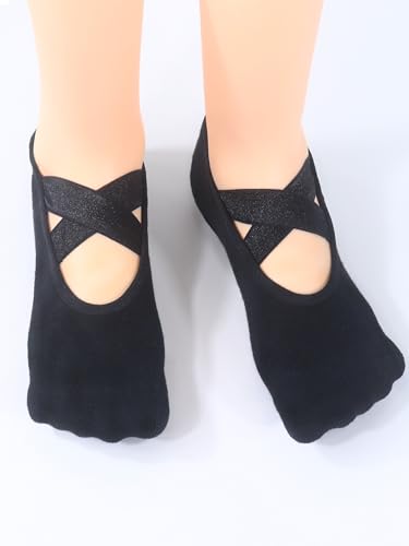 Non-Slip Grip Pilates Yoga Socks for Women - Black