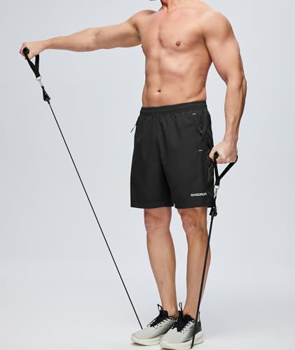 ZITY Men's Athletic Running Shorts with Zipper Pocket - Large Black