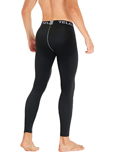 TELALEO Men's Compression Leggings Baselayer, 4 Pack Large Black