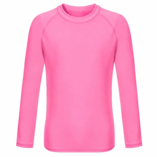 Kids Neon Rash Guard Swim Shirt UPF 50+ Long Sleeve - 12-14 Years Pink