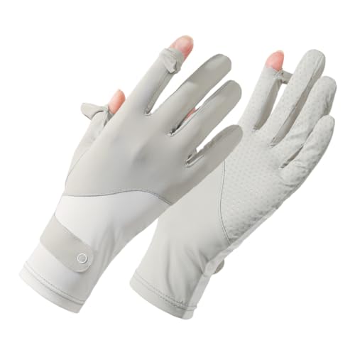 UPF 50+ UV Protection Gloves - Ice Silk Cooling Touchscreen - Gray-White