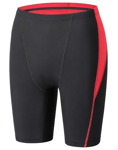 MIVEI Boys Swim Jammers 150H Chlorine Resistant - Black/Red, Medium