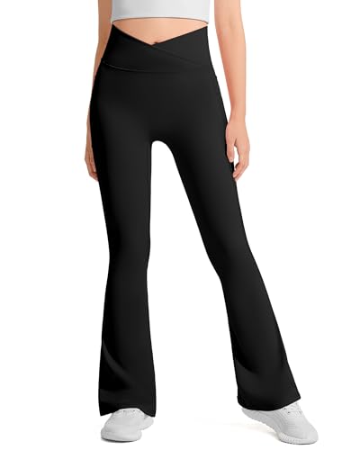 Girls Flare Leggings with Pockets - High Waisted, Soft Stretch - 11-12 Years / Black