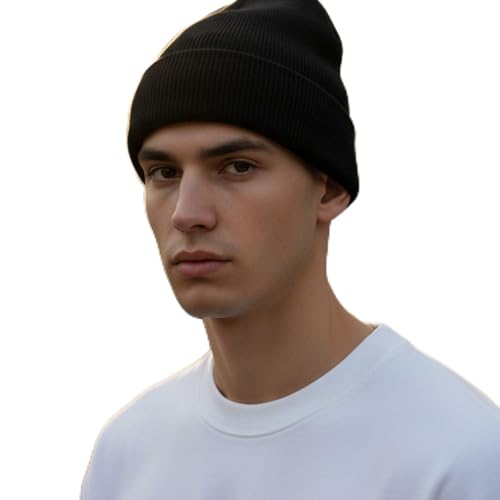 Unisex Cuffed Beanie Hat - Black - Cozy Acrylic Knit Cap