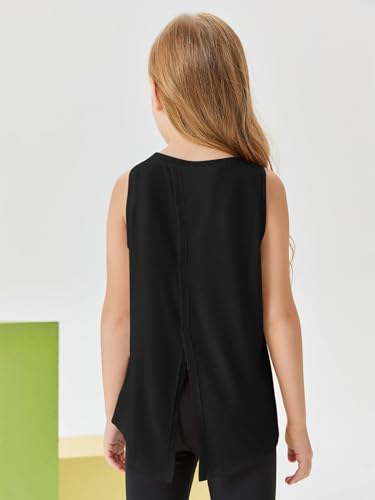 Girls Athletic Tank Top - Open Tie Back, 9-10 Years, Black