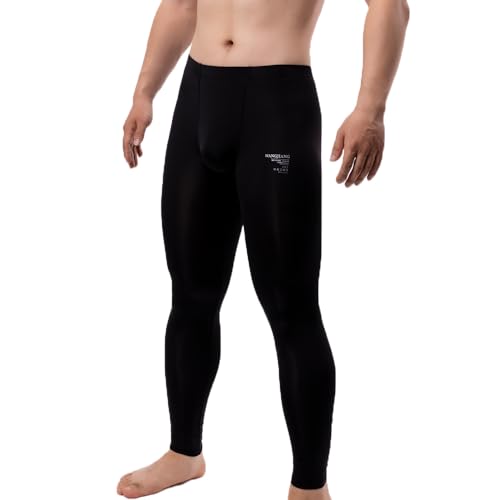 Men's Ice Silk Sheer Leggings Pants Black Large Underwear Bottoms