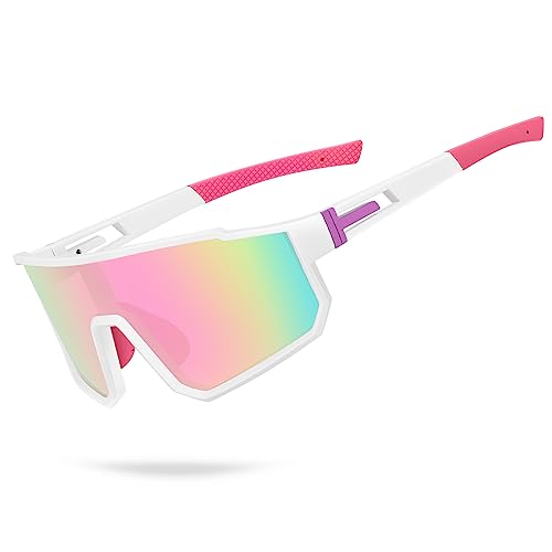 Youth Baseball Sunglasses with TR90 Frame - White Frame Pink Lenses