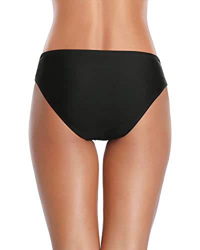 Women Twist Bikini Bottoms Medium Black Full Coverage Ruched Swimsuit - Tempt Me