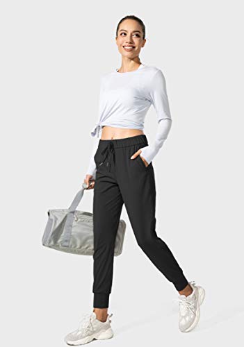 Women's Joggers with Pockets and Drawstring - Medium Black