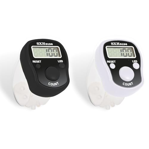 Digital Finger Tally Counter with LED Display - 2 Piece Set Black & White