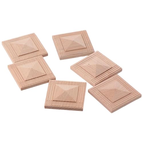 6 Pcs Wood Carved Appliques Square Furniture Decal Flower Pattern Wood Applique Onlay Unpainted for Cabinet Door Mirror Bed Wall Furniture Decoration 5x5cm/1.97x1.97in