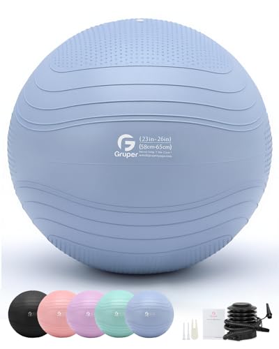 Yoga Ball - Extra Thick Anti-Burst Exercise Ball, Grayish Blue, L (26in/65cm)