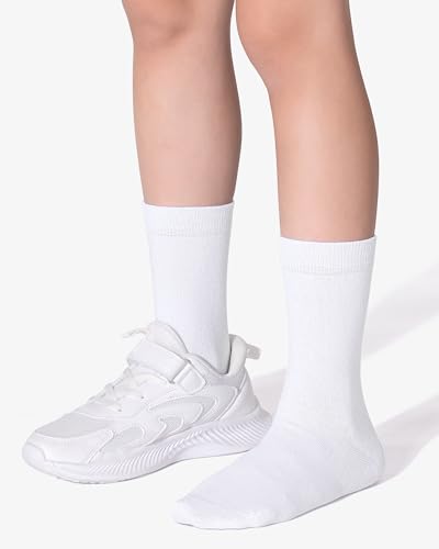 Somaibo 8 Pairs Kids Crew Socks 10-12 Years White Cotton Athletic School